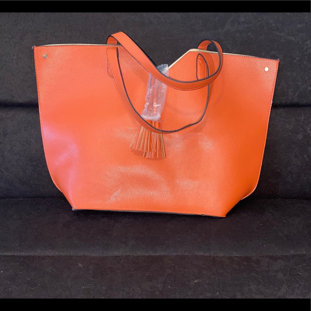 Neiman Marcus Shoulder Orange Faux Leather Tote